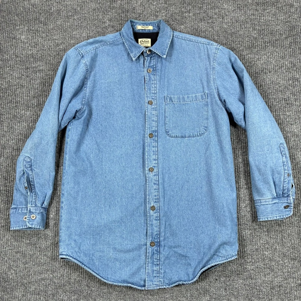 Orton Brothers Mens Size M Blue Denim Button Up Shirt Fleece Lined Cotton